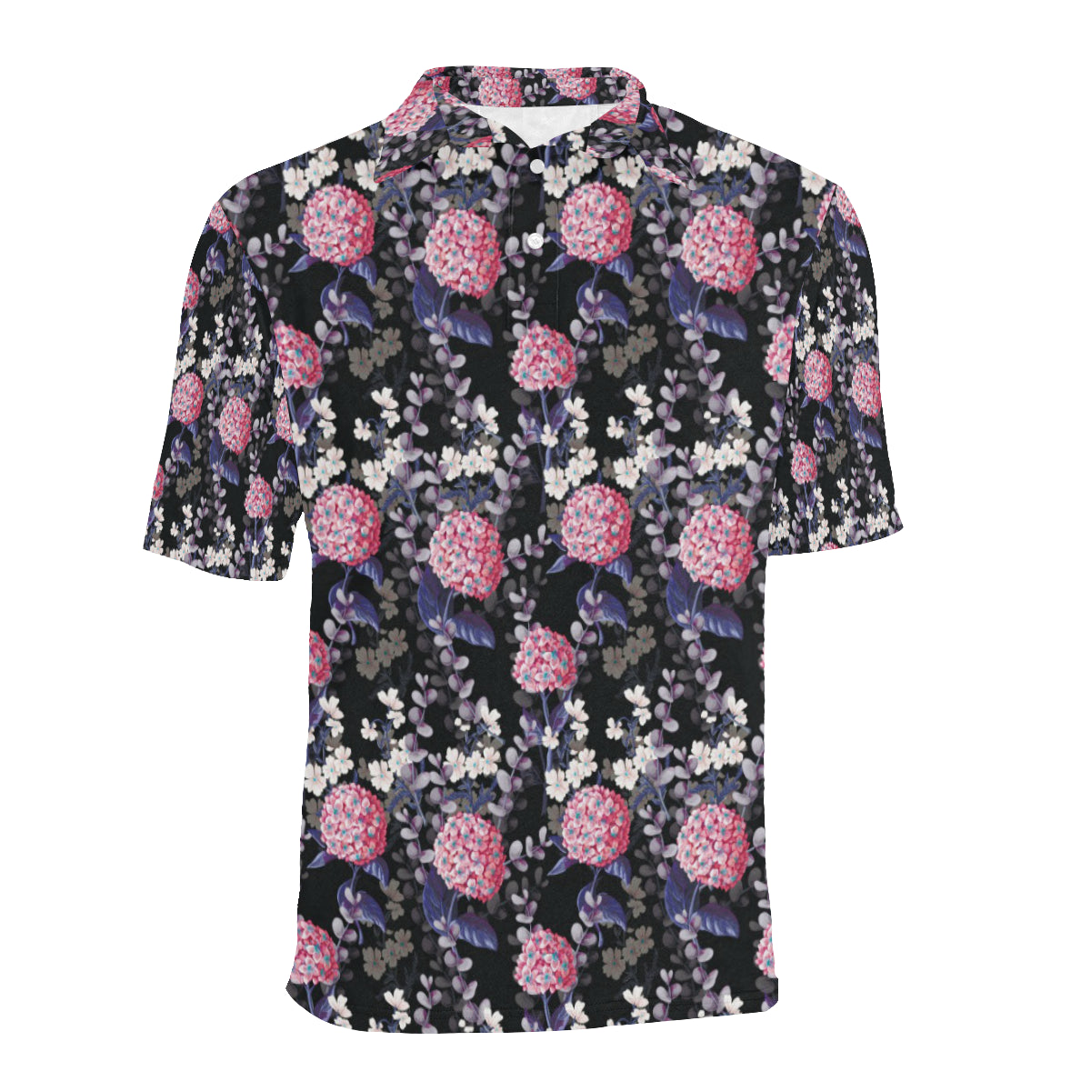 Hydrangea Pattern Print Design HD04 Men Polo Shirt