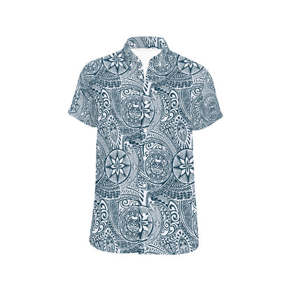 Samoan Pattern Print Design LKS306 Men Short Sleeve Button Up Shirt