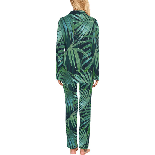 Tropical Flower Pattern Print Design TF011 Women's Long Pajama Set