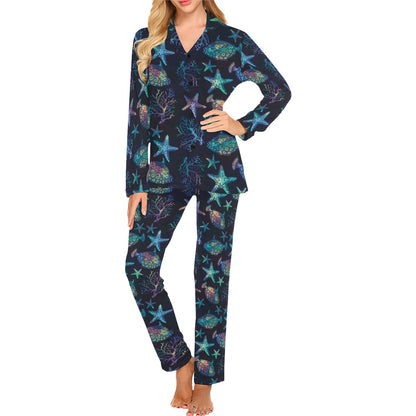 Starfish Pattern Print Design 01 Women's Long Pajama Set