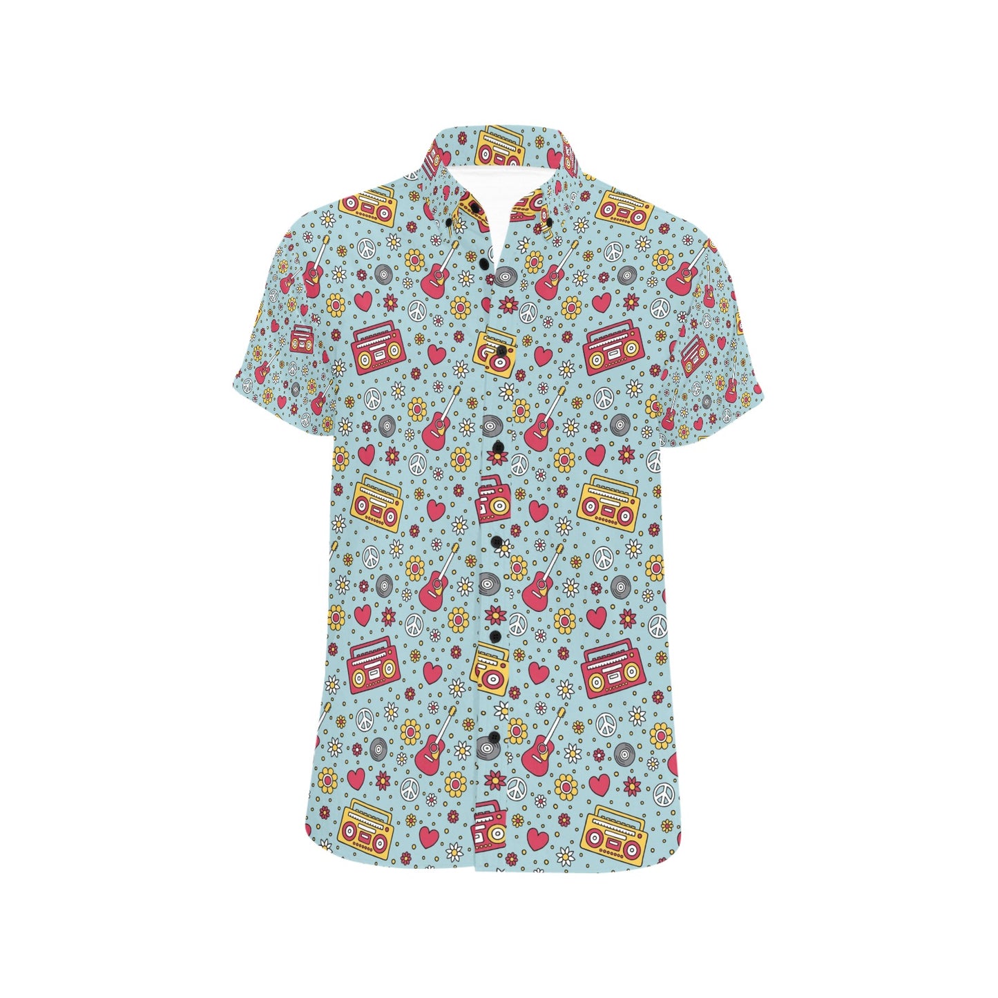 Hippie Print Design LKS307 Men Short Sleeve Button Up Shirt