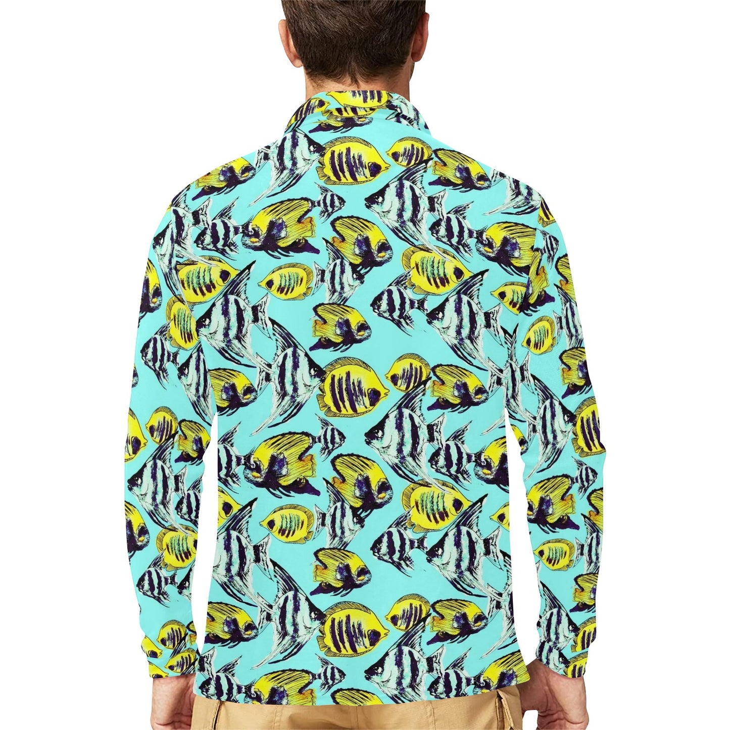 Angelfish Pattern Print Design 02 Long Sleeve Polo Shirt For Men's