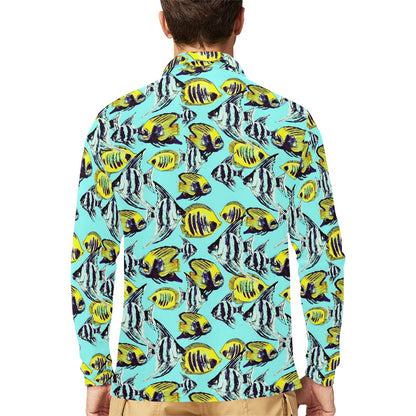 Angelfish Pattern Print Design 02 Long Sleeve Polo Shirt For Men's