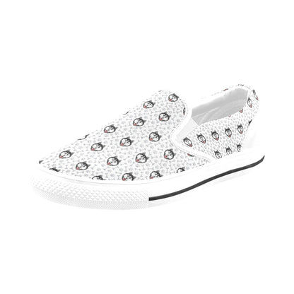 Siberian Huskies Print Design LKS305 White Slip Ons Canvas Women's Shoes