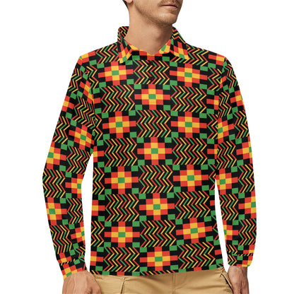 Kente Pattern Print Design 01 Long Sleeve Polo Shirt For Men's