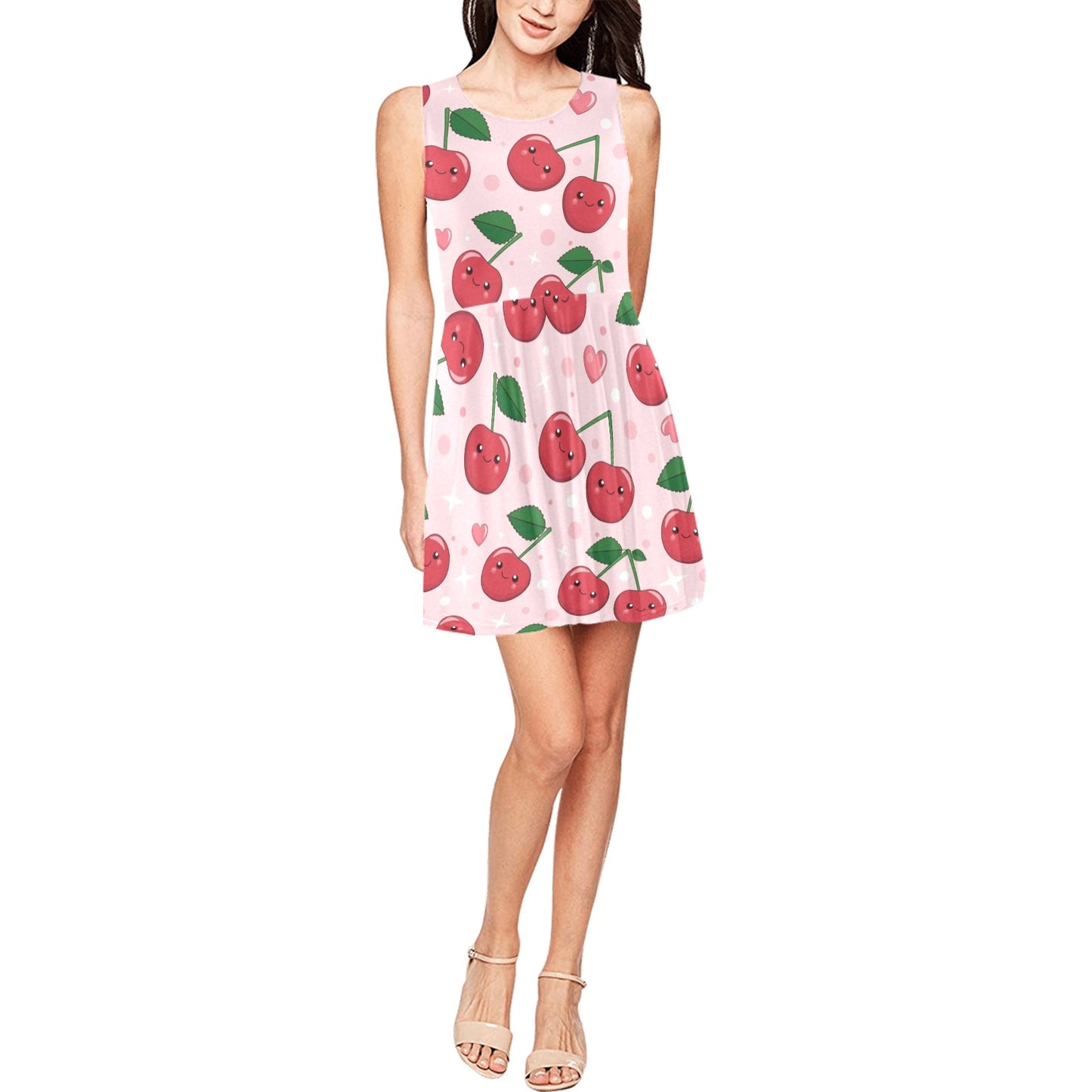Cherry Pattern Print Design CH02 Sleeveless Dress