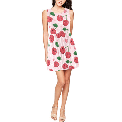 Cherry Pattern Print Design CH02 Sleeveless Dress