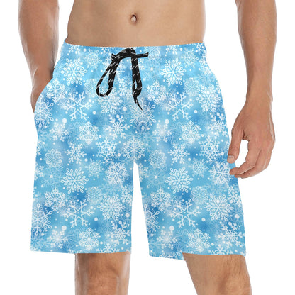 Snowflake Blue Print Design LKS301 Men's Swim Trunks Beach Shorts