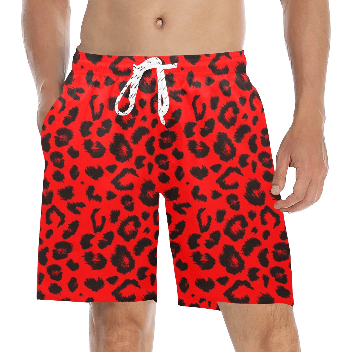 Leopard Red Skin Print Men's Swim Trunks Beach Shorts