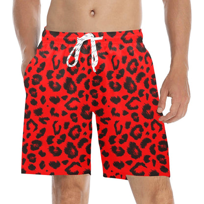 Leopard Red Skin Print Men's Swim Trunks Beach Shorts