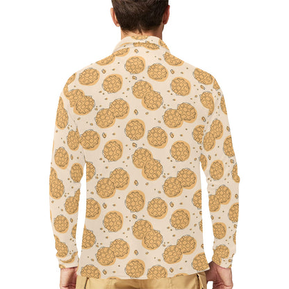 Waffle Print Design LKS303 Long Sleeve Polo Shirt For Men's