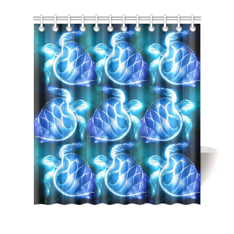 Blue Neon Sea Turtle Print Shower Curtain
