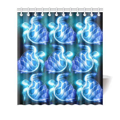 Blue Neon Sea Turtle Print Shower Curtain