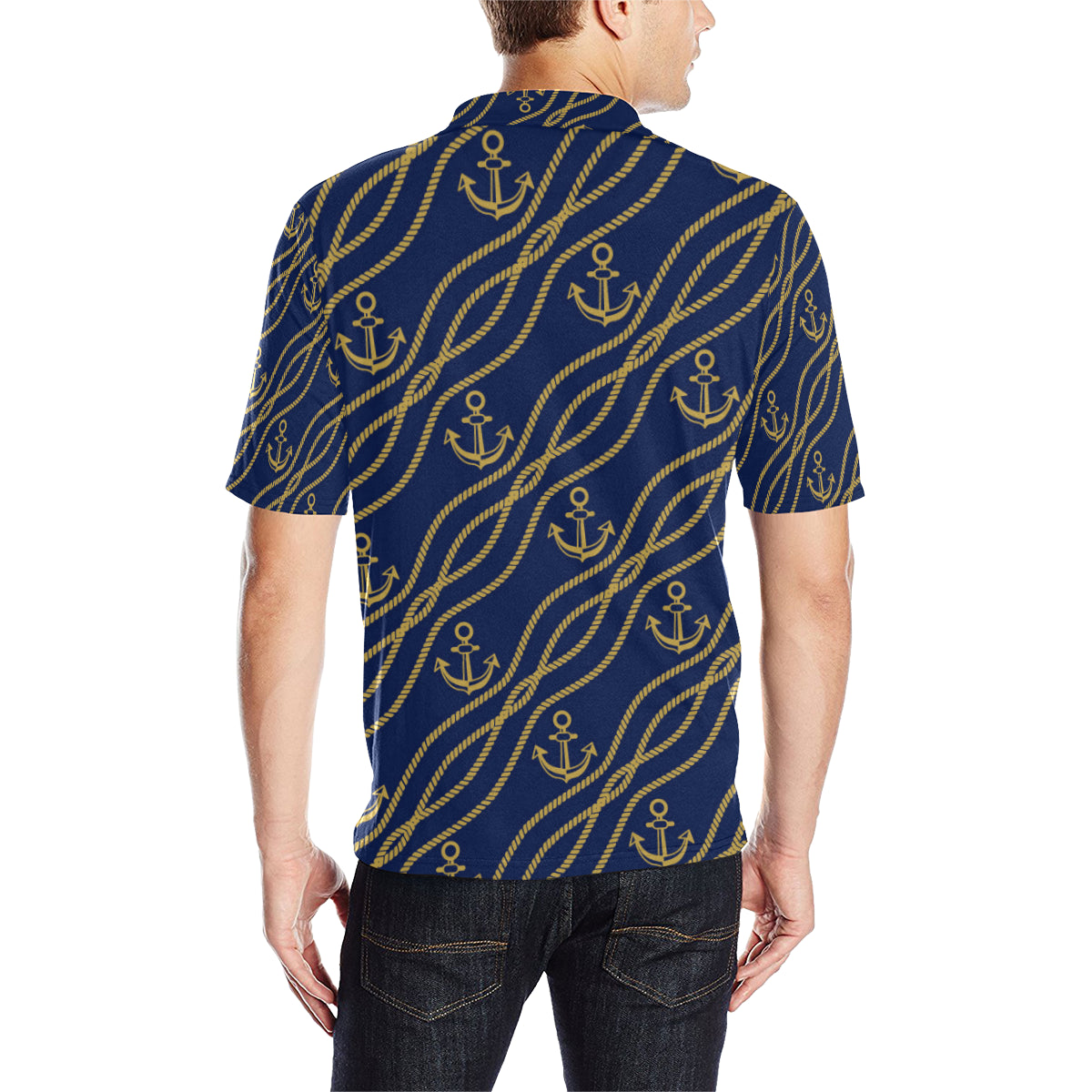 Nautical Anchor Rope  Pattern Men Polo Shirt