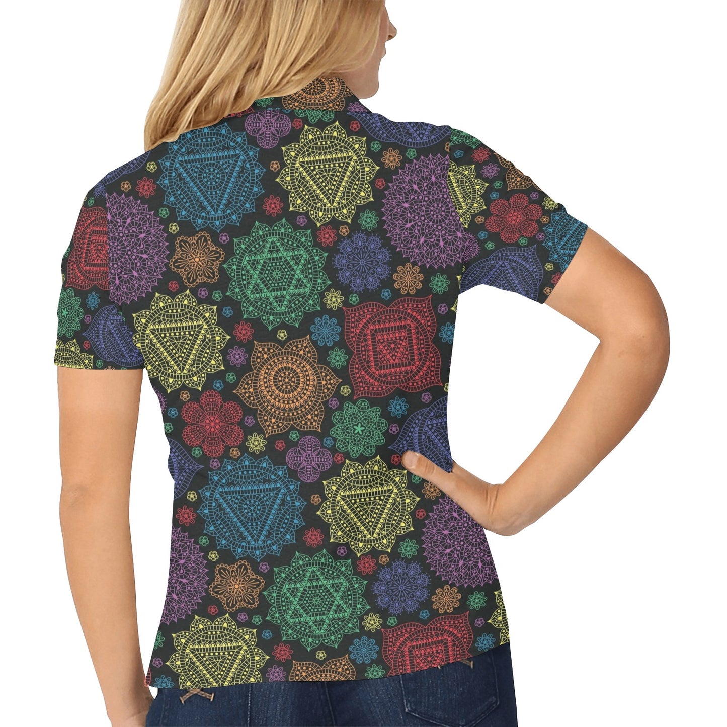 Chakra Mandala Print Pattern Women's Polo Shirt