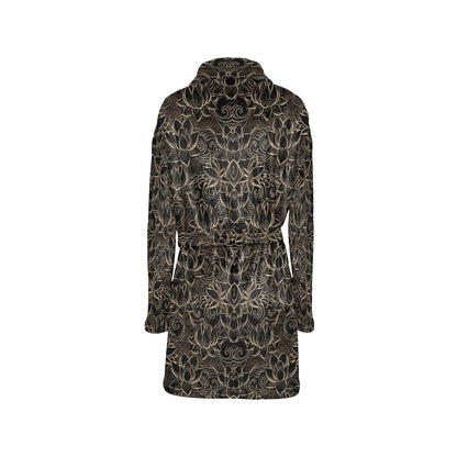 Lotus Gold Mandala Design Themed Women's Fleece Robe