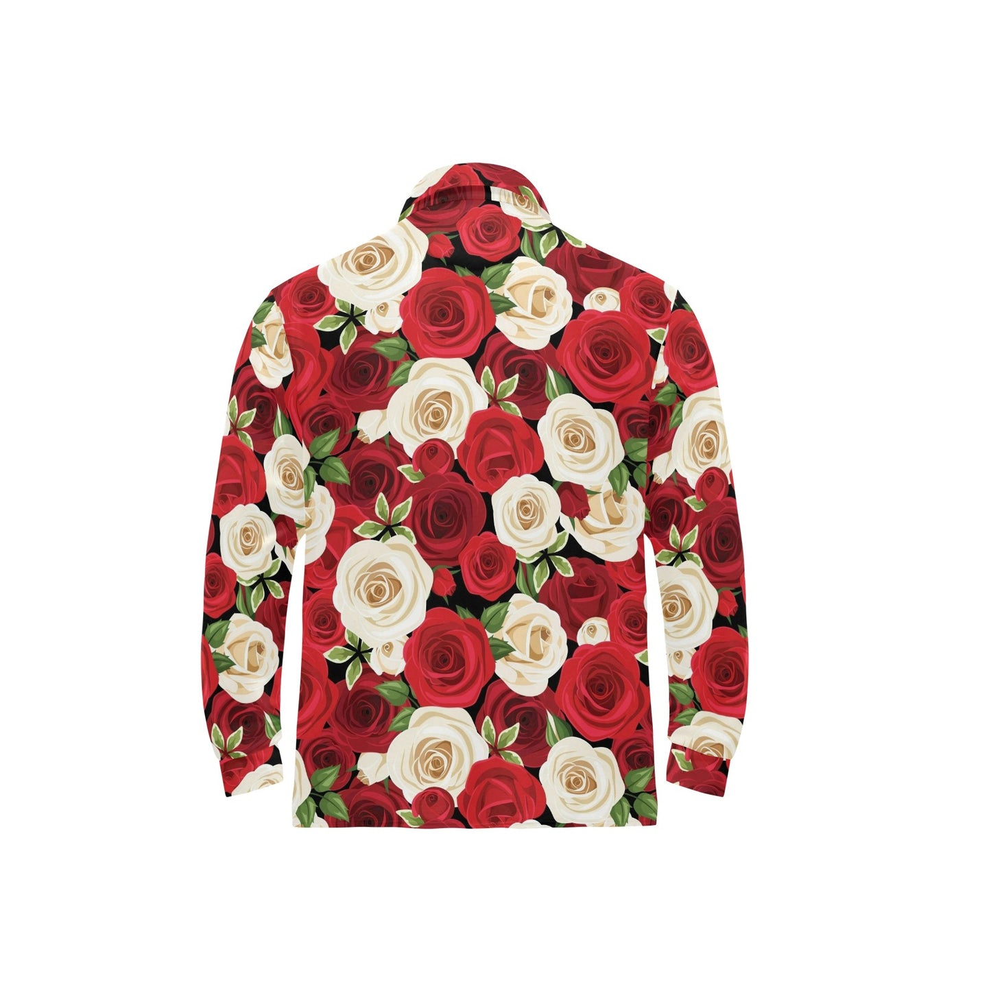 Rose Pattern Print Design RO06 Long Sleeve Polo Shirt For Men's