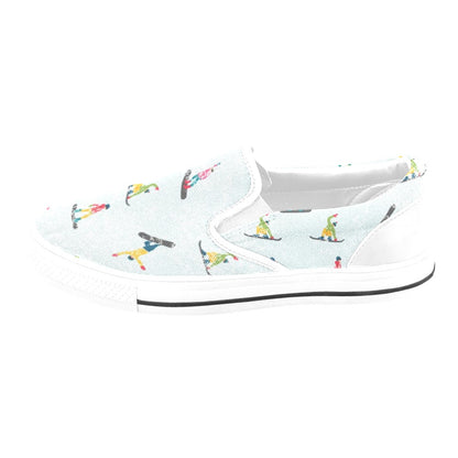 Snowboard Print Design LKS304 White Slip Ons Canvas Women's Shoes