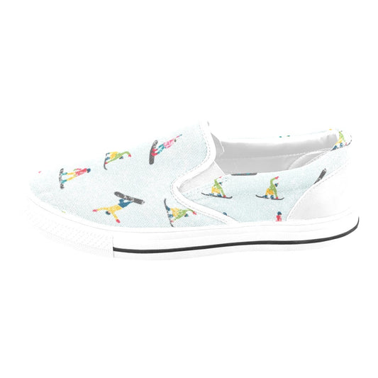 Snowboard Print Design LKS304 White Slip Ons Canvas Women's Shoes