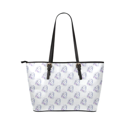 Wolf with Flower Print Design Leather Tote Bag