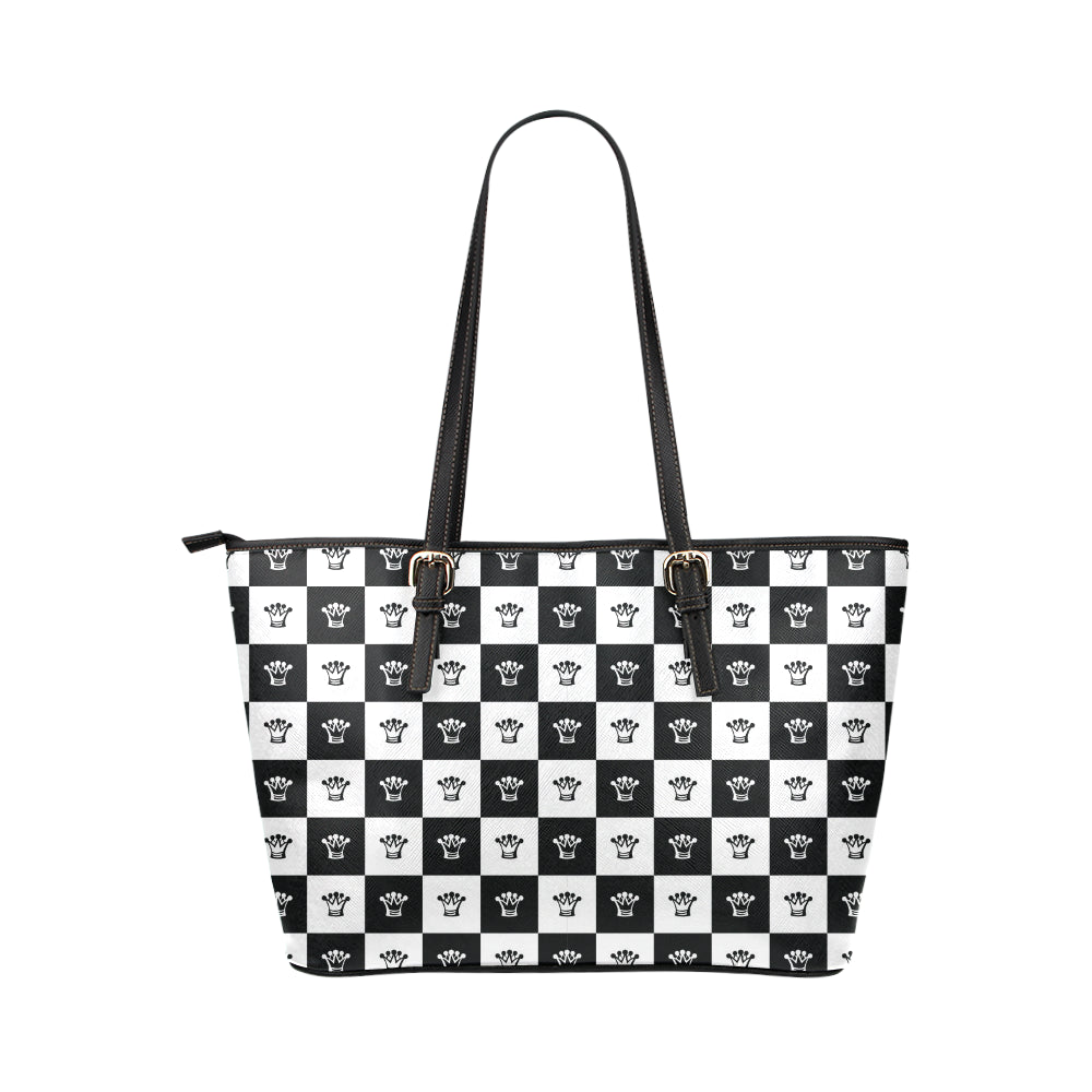 Checkered Flag Crown Pattern Leather Tote Bag