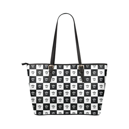 Checkered Flag Crown Pattern Leather Tote Bag