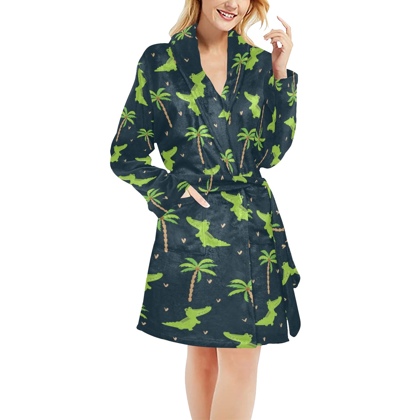 Alligator Pattern Print Design 02 Women's Fleece Robe