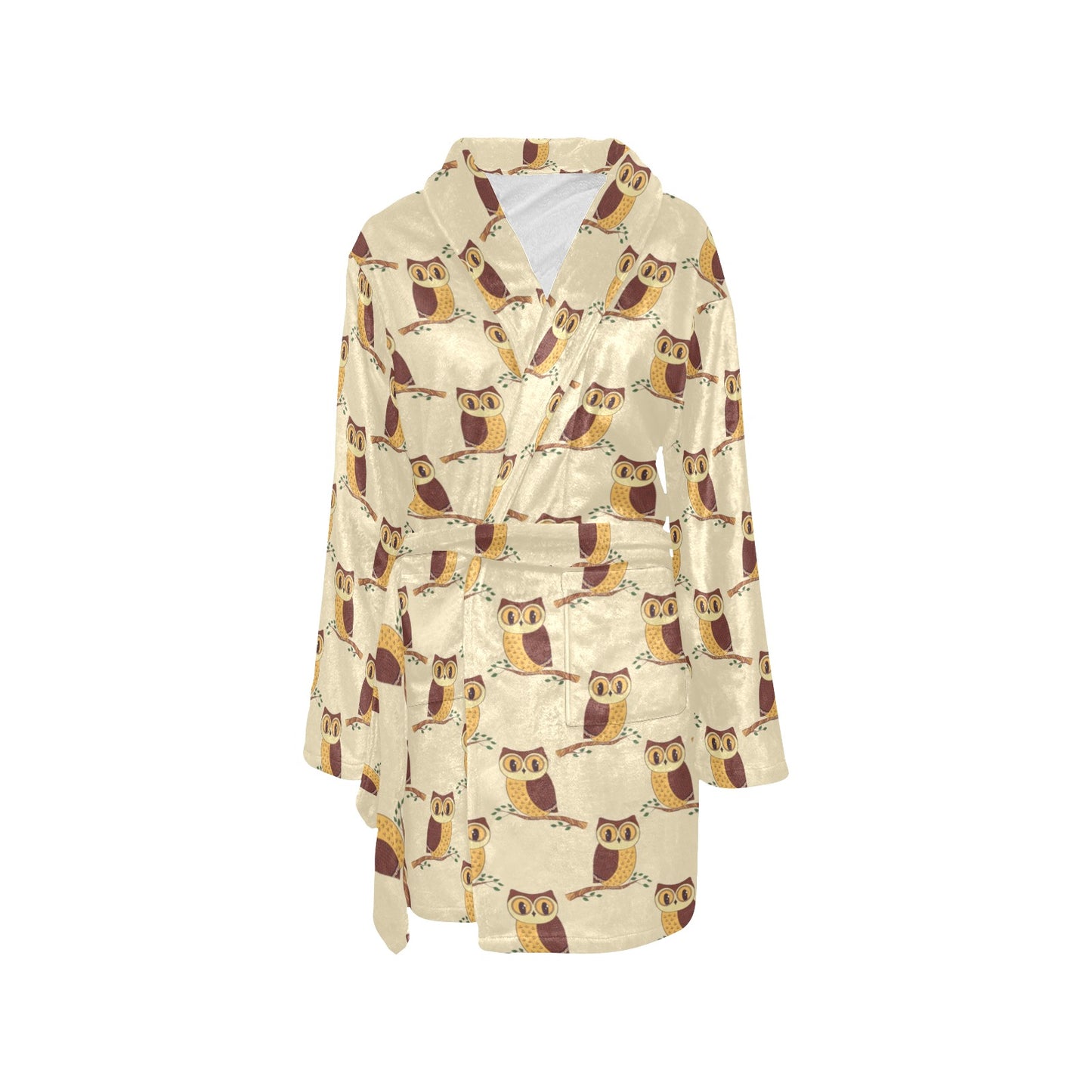 Owl Pattern Print Design A07 Women's Fleece Robe