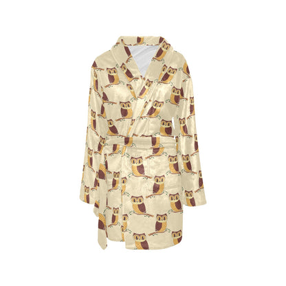 Owl Pattern Print Design A07 Women's Fleece Robe