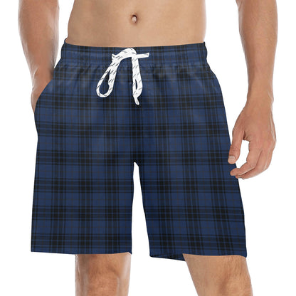 Navy Blue Tartan Plaid Pattern Men's Swim Trunks Beach Shorts