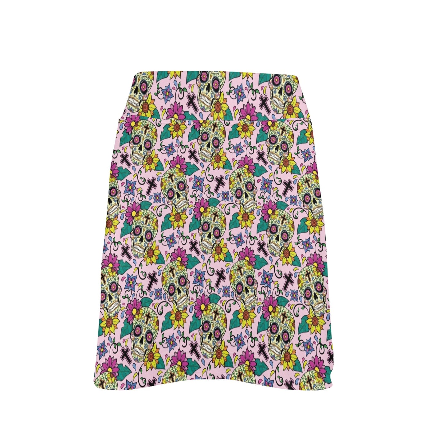 Sugar Skull Print Design LKS307 17" Golf & Pickleball Skort with Pockets