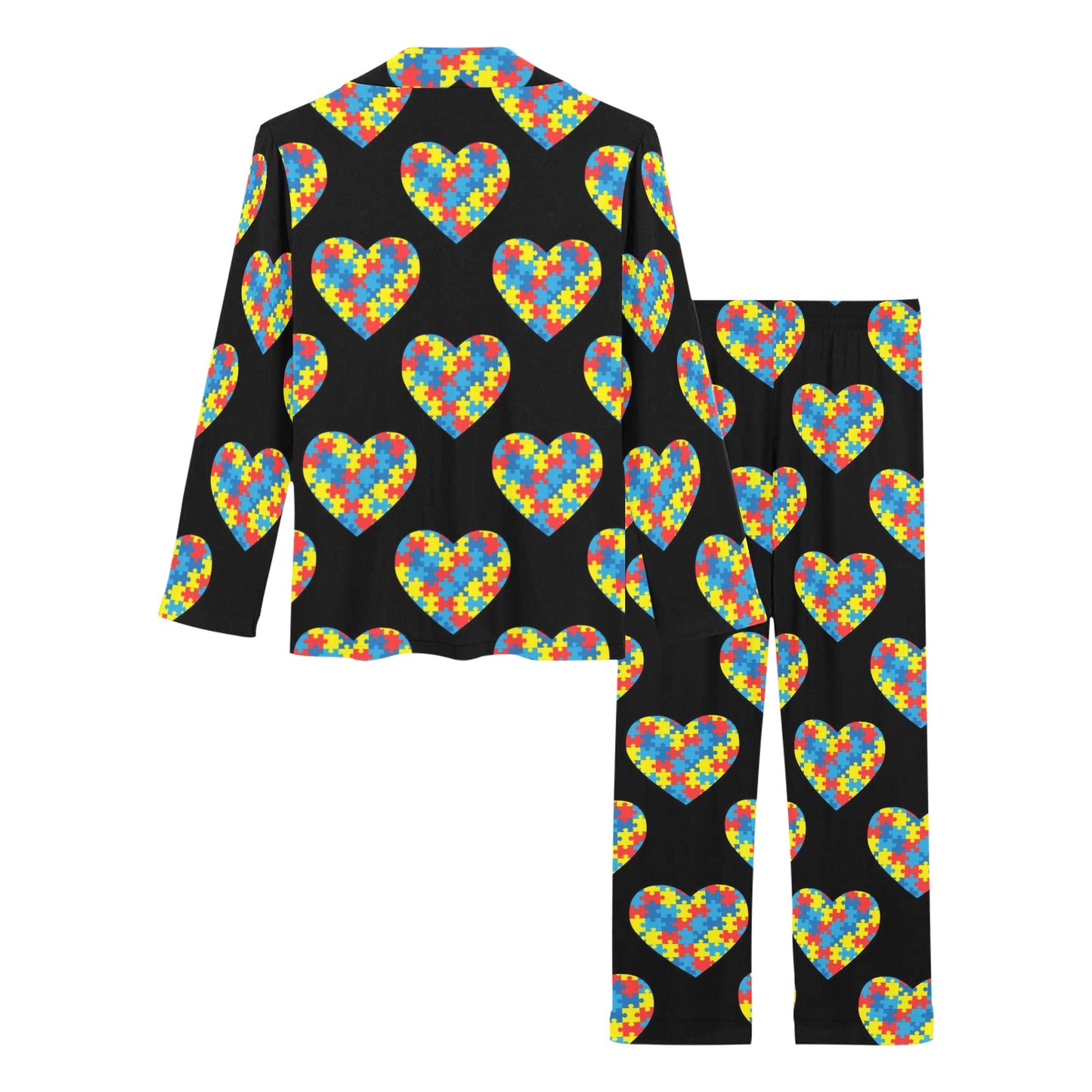 Autism Awareness Heart Design Print Women's Long Pajama Set