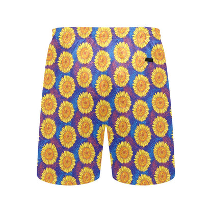 Sunflower Hand Drawn Style Print Men's Swim Trunks Beach Shorts