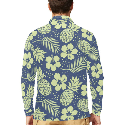 Pineapple Pattern Print Design PP07 Long Sleeve Polo Shirt For Men's