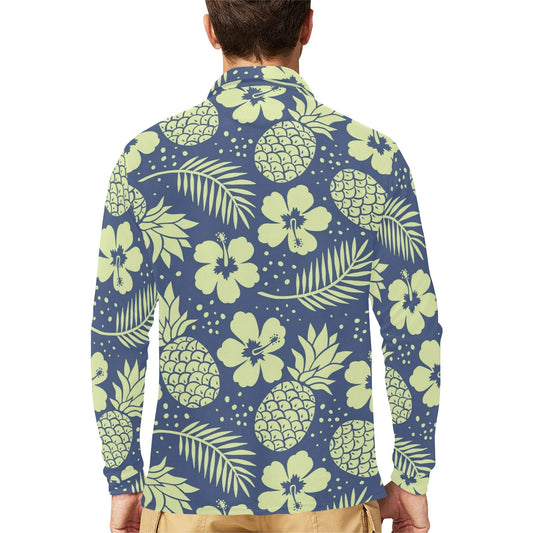 Pineapple Pattern Print Design PP07 Long Sleeve Polo Shirt For Men's
