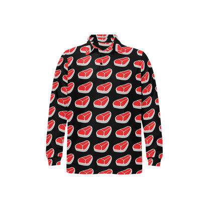 Steak Print Design LKS303 Long Sleeve Polo Shirt For Men's
