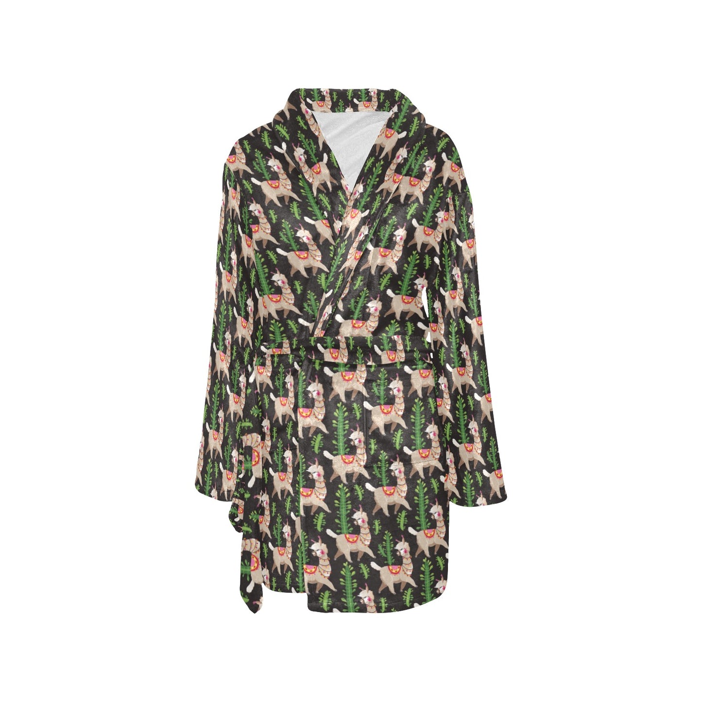 Alpaca Cactus Design Themed Print Women's Fleece Robe