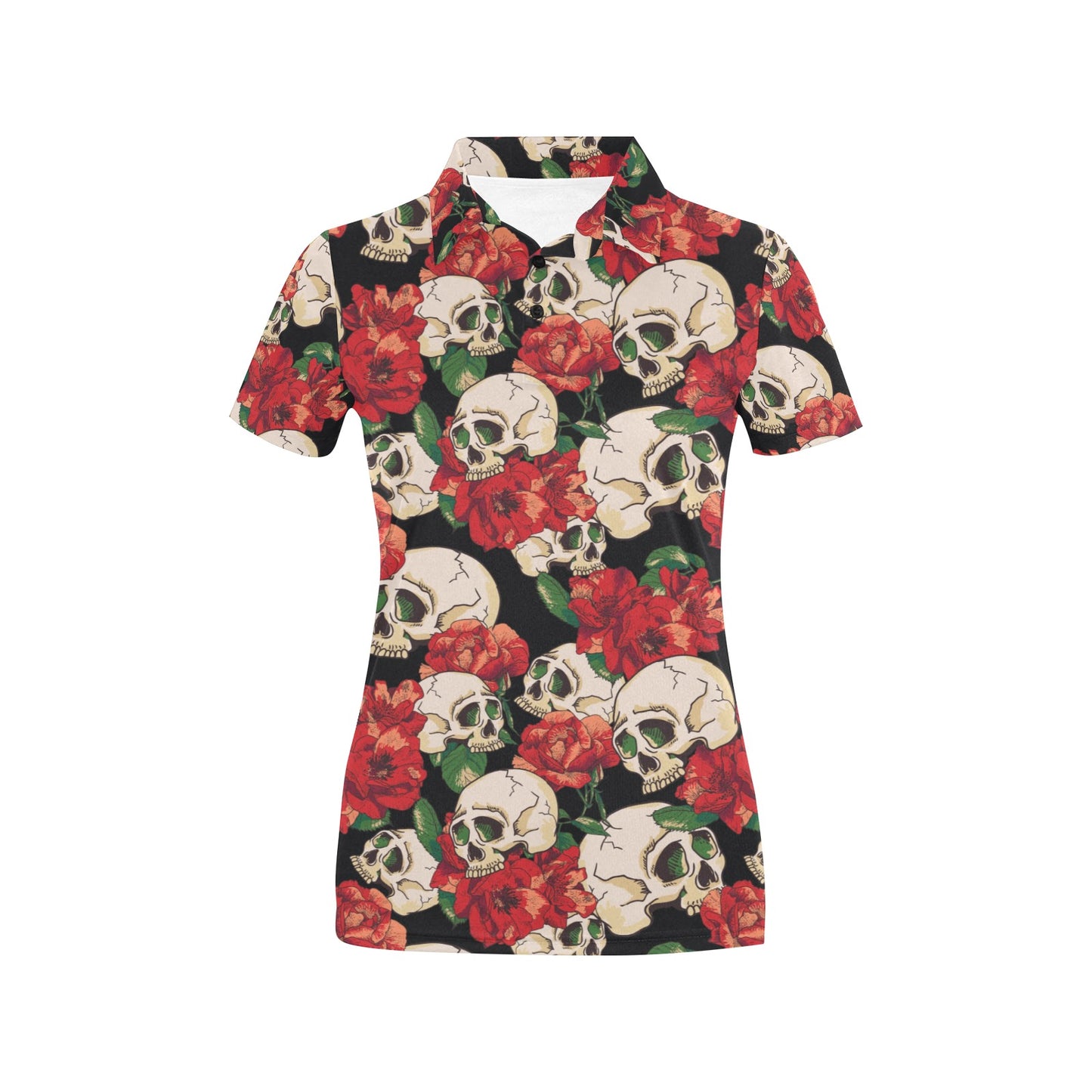 Skull Red Rose Women's Polo Shirt