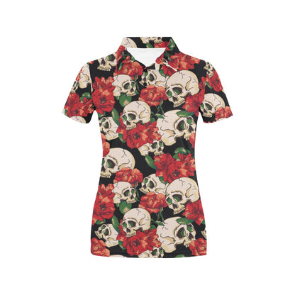 Skull Red Rose Women's Polo Shirt