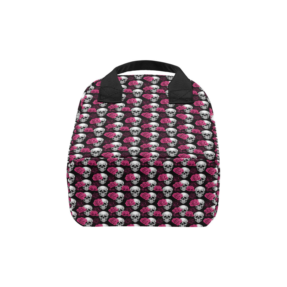 Pink Rose Skull Themed Print Insulated Lunch Bag