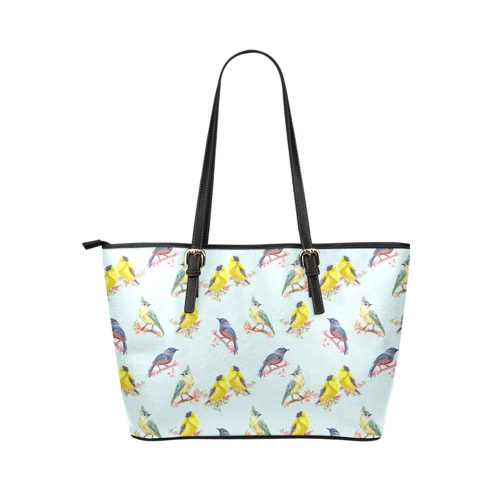 Bird Sweet Themed Print Pattern Leather Tote Bag