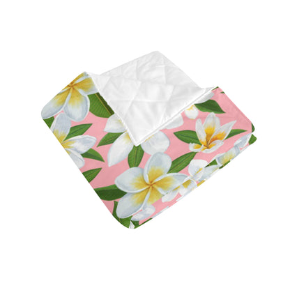 White Plumeria Pattern Print Design PM011 Premium Quilt