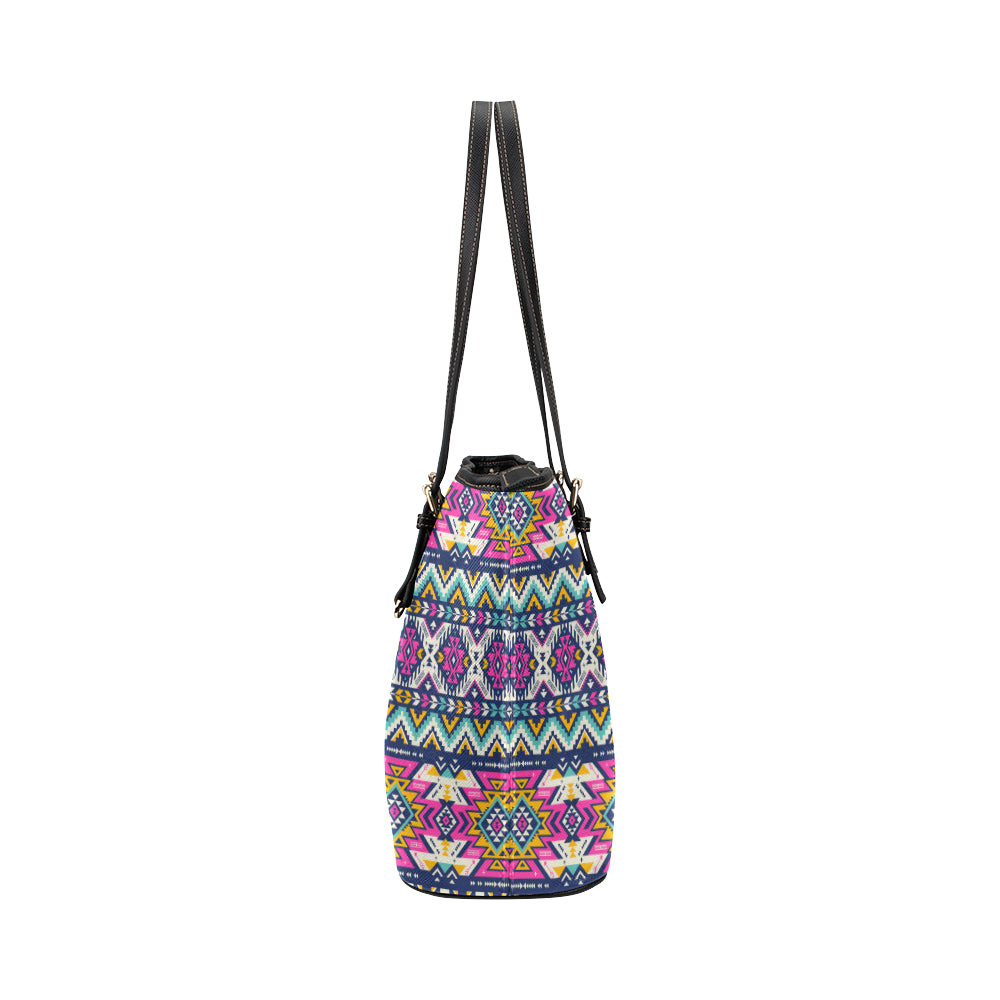 Aztec Pink Geometric Print Pattern Leather Tote Bag