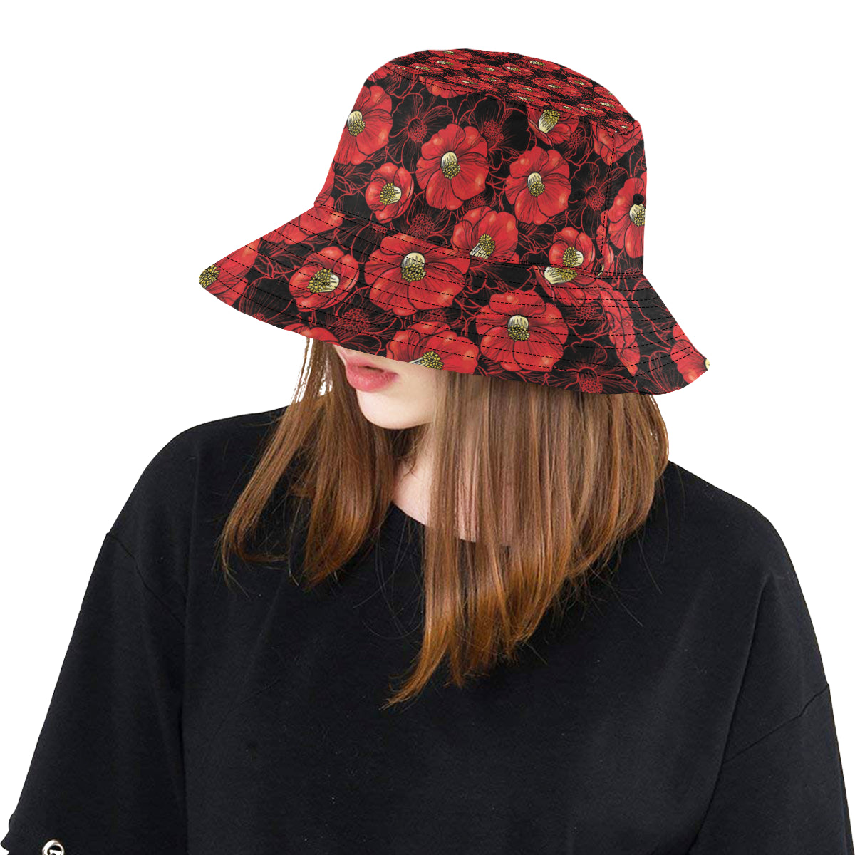 Camellia Pattern Print Design CM06 Unisex Bucket Hat
