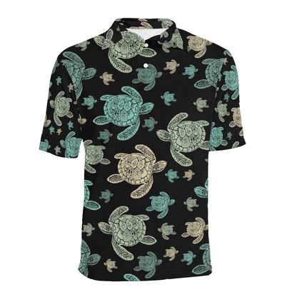 Sea Turtle Stamp Pattern Men Polo Shirt