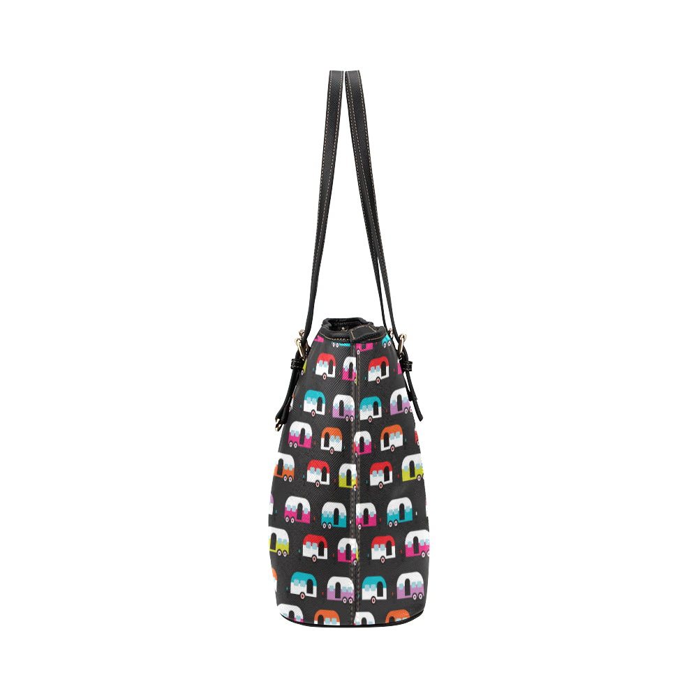 Camper Caravan Pattern Leather Tote Bag