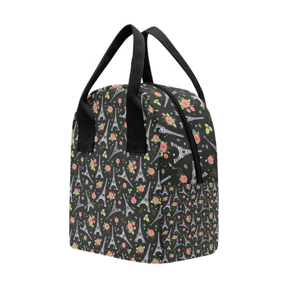 Eiffel Tower Rose Print Insulated Lunch Bag
