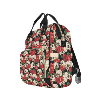 Skull Red Rose Diaper Bag Backpack