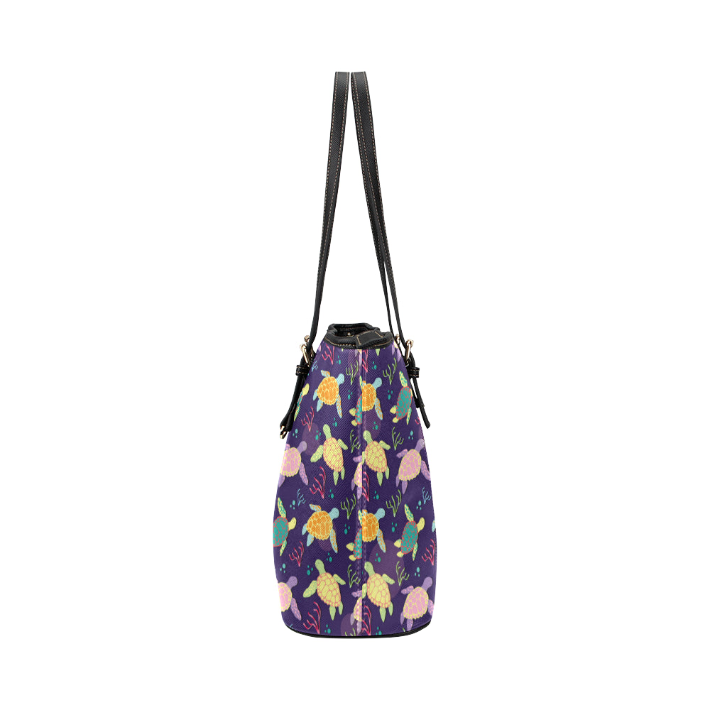 Sea Turtle Color Smile Leather Tote Bag