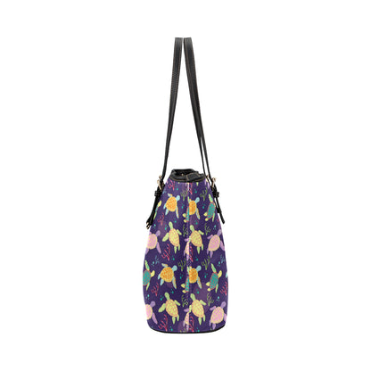 Sea Turtle Color Smile Leather Tote Bag